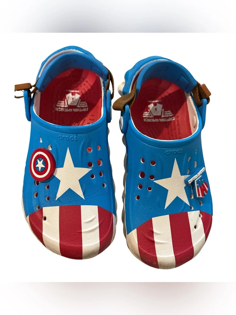 CROCS Kids Captain America Blue Red White Foam Clogs